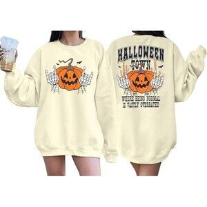 Halloween Sweatshirt Women Oversized Fall Pumpkin Face Pullover Tops